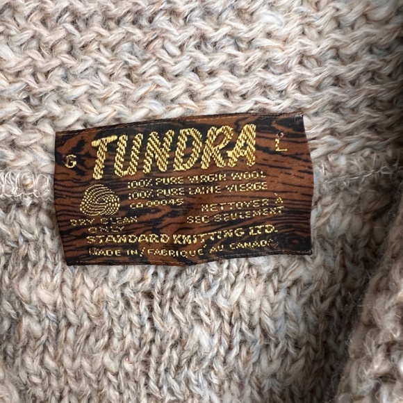 Vintage Tundra 100% Virgin Wool Knit Shawl Collar Cardigan Button Up Sweater L - Picture 4 of 6